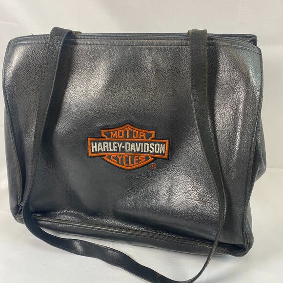 *Fair Condition Leather Harley Davidson Shoulder Bag Black with snap closure - Picture 1 of 14